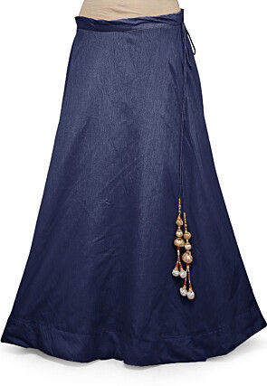 Solid Color Dupion Silk Skirt in Navy Blue