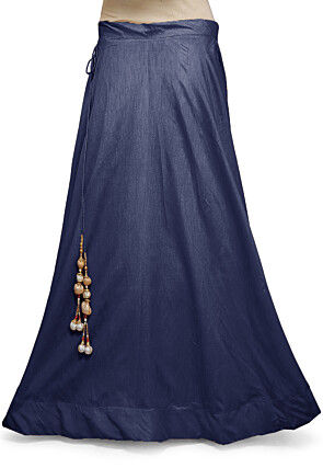 Solid Color Dupion Silk Skirt in Navy Blue