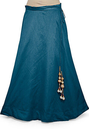 Solid Color Dupion Silk Skirt in Teal Blue