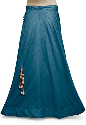 Solid Color Dupion Silk Skirt in Teal Blue