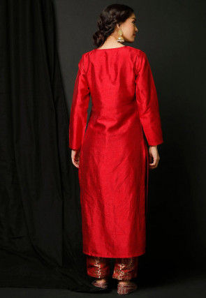 Solid Color Dupion Silk Straight Kurta in Red
