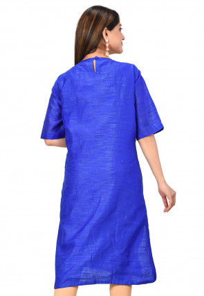 Solid Color Dupion Silk Straight Kurta in Royal Blue