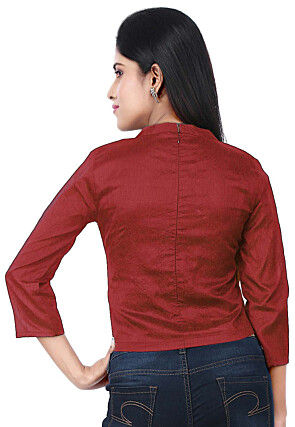Solid Color Dupion Silk Top in Maroon