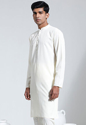 Solid Color Crepe Kurta in Cream