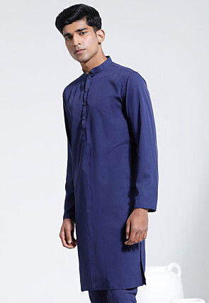 Solid Color Crepe Kurta in Navy Blue