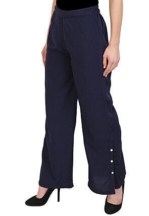 Solid Color Crepe Pant in Navy Blue