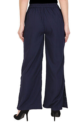 Solid Color Crepe Pant in Navy Blue