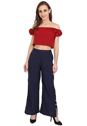 Solid Color Crepe Pant in Navy Blue