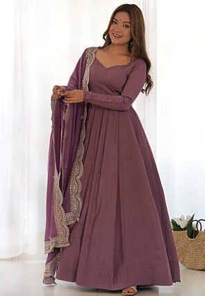 Solid Color Georgette Abaya Style Suit in Purple