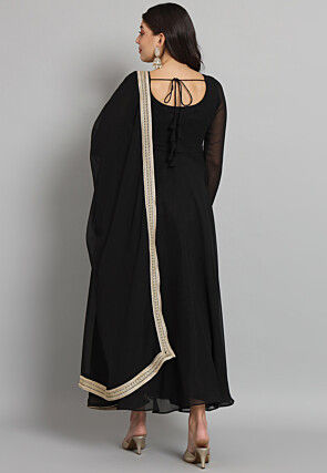 Solid Color Georgette Aline Suit in in Black