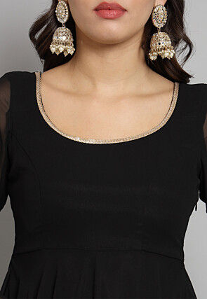 Solid Color Georgette Aline Suit in in Black