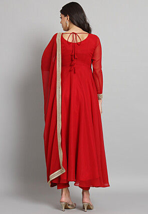 Solid Color Georgette Aline Suit in in Red