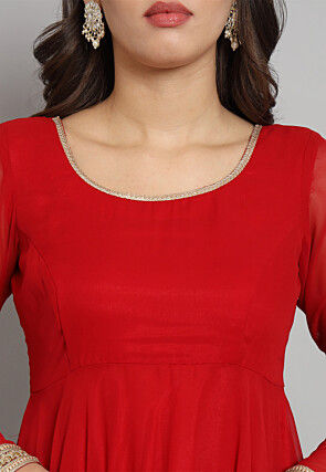 Solid Color Georgette Aline Suit in in Red