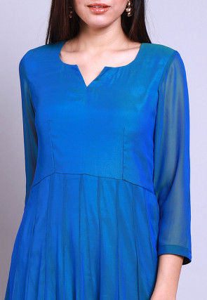 Solid Color Georgette Anarkali Kurta in Blue