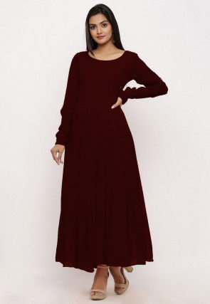 Solid Color Georgette Anarkali Kurta in Brown