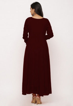 Solid Color Georgette Anarkali Kurta in Brown