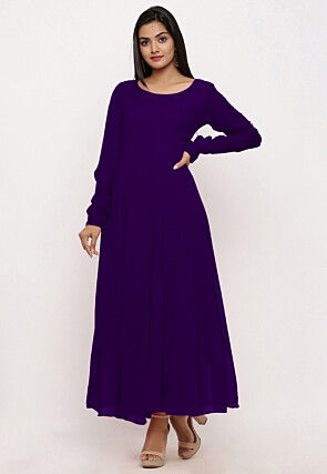 Solid Color Georgette Anarkali Kurta in Purple