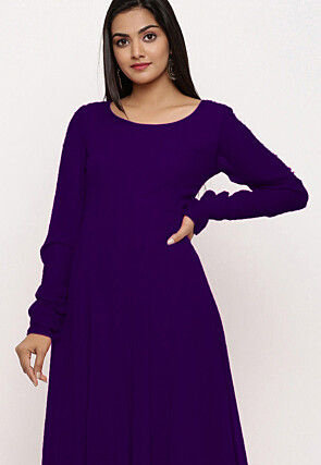 Solid Color Georgette Anarkali Kurta in Purple