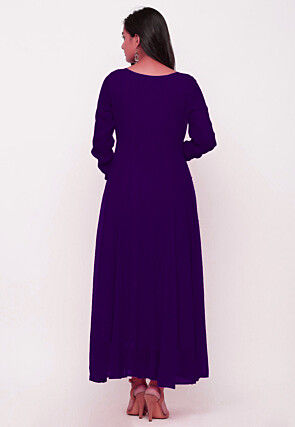 Solid Color Georgette Anarkali Kurta in Purple