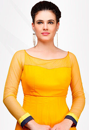 Solid Color Georgette Anarkali Suit in Yellow
