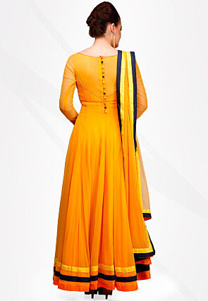 Solid Color Georgette Anarkali Suit in Yellow