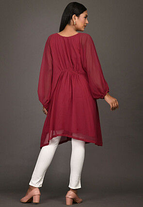 Solid Color Georgette Asymmetric Tunic in Maroon