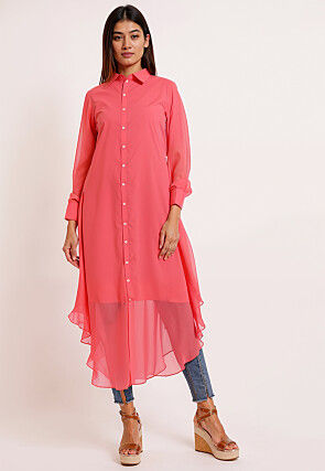 Solid Color Georgette Asymmetric Tunic in Peach
