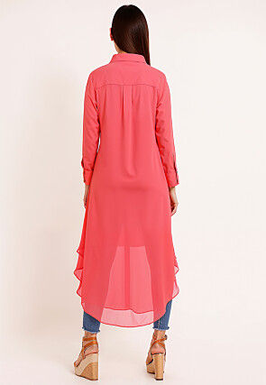 Solid Color Georgette Asymmetric Tunic in Peach