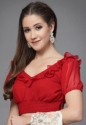 Solid Color Georgette Blouse in Red