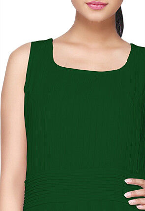 Solid Color Georgette Dress in Dark Green