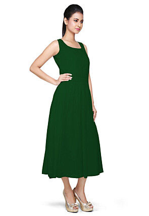 Solid Color Georgette Dress in Dark Green
