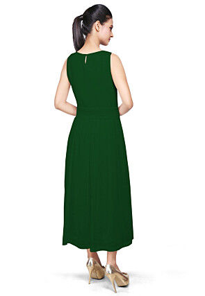 Solid Color Georgette Dress in Dark Green