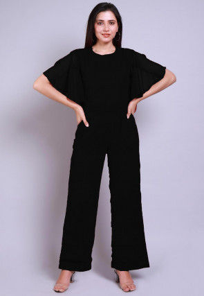 Solid Color Georgette Jumpsuit in Black