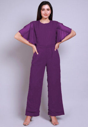 Solid Color Georgette Jumpsuit in Purple