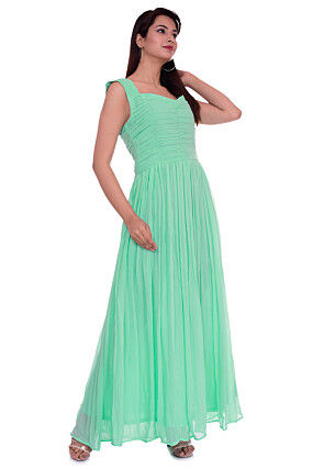 Solid Color Georgette Maxi Dress in Sea Green