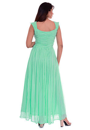 Solid Color Georgette Maxi Dress in Sea Green