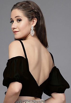 Solid Color Georgette Off Shoulder Blouse in Black