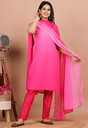 Solid Color Georgette Pakistani Suit in Fuchsia