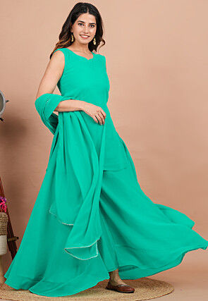 Solid Color Georgette Pakistani Suit in Sea Green