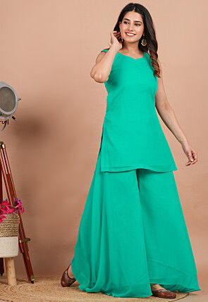 Solid Color Georgette Pakistani Suit in Sea Green