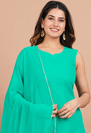 Solid Color Georgette Pakistani Suit in Sea Green