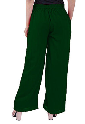 Solid Color Georgette Palazzo in Dark Green