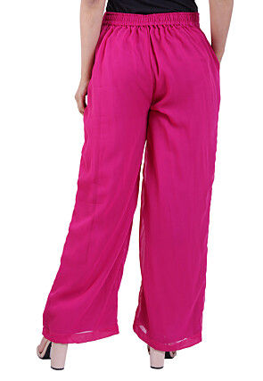 Solid Color Georgette Palazzo in Fuchsia