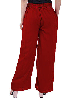 Solid Color Georgette Palazzo in Red