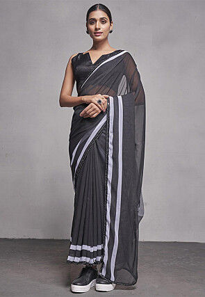 Solid Color Georgette Saree in Black