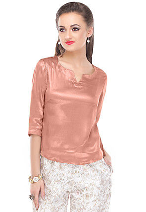 Solid Color Georgette Shimmer Top in Peach