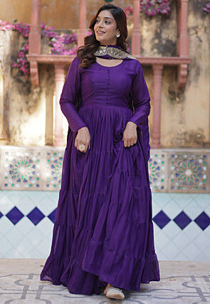 Shalwar Kameez Plain Anarkali Suits Designs Purple Plain Suit