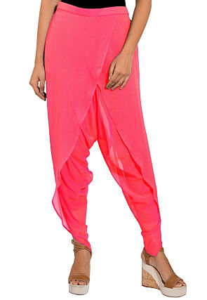 Solid Color Georgette Tulip Dhoti Pant in Pink
