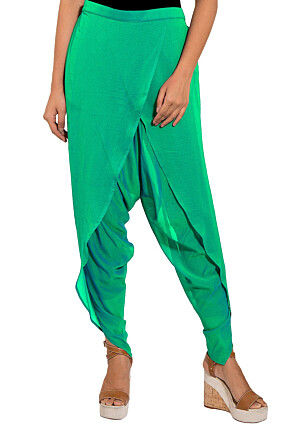 Solid Color Georgette Tulip Dhoti Pant in Teal Green