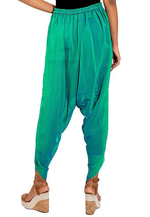 Solid Color Georgette Tulip Dhoti Pant in Teal Green